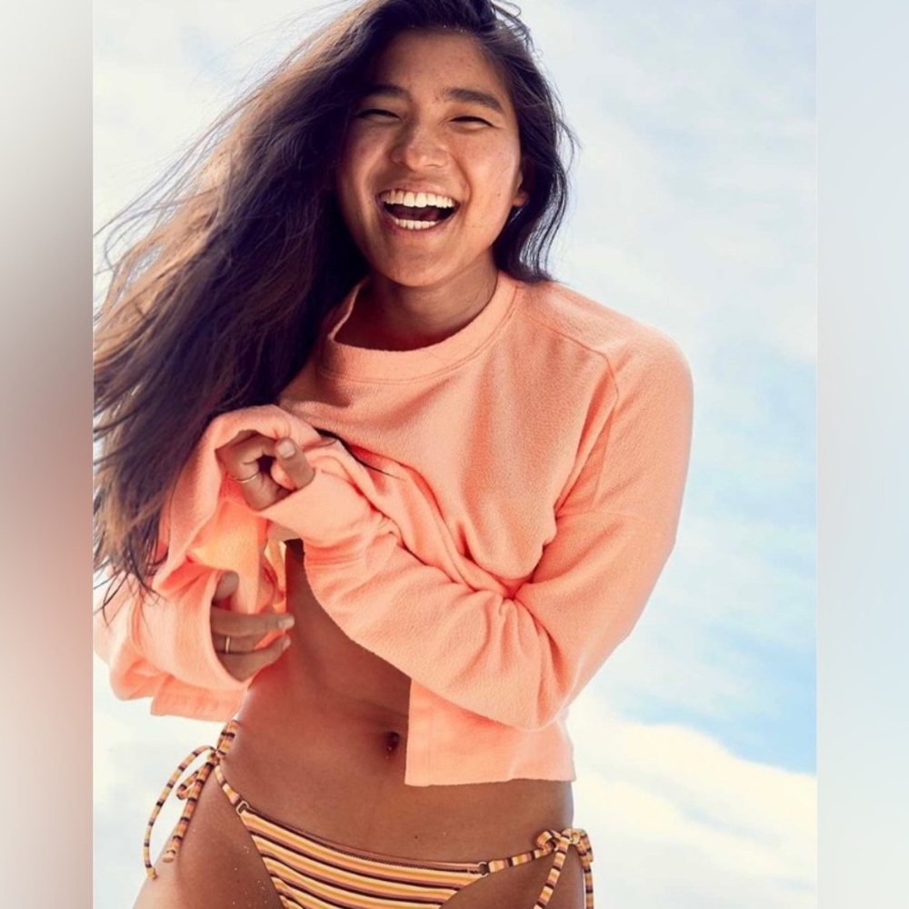 Aerie Neon Coral Oversized Beach Cotton Blend Sweatshirt size small
